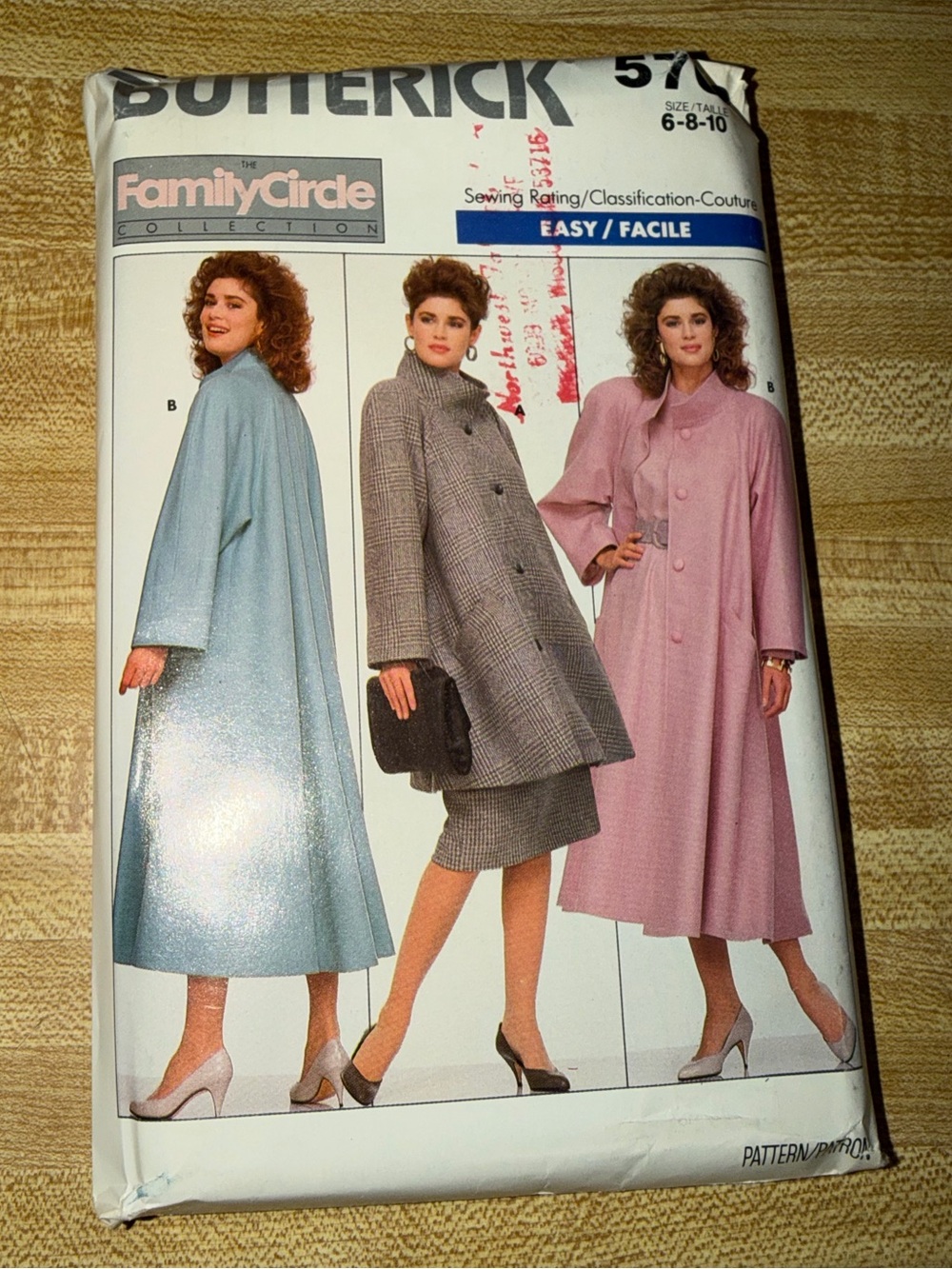 1987 Butterick misses coat sewing pattern size 6 8 & 10